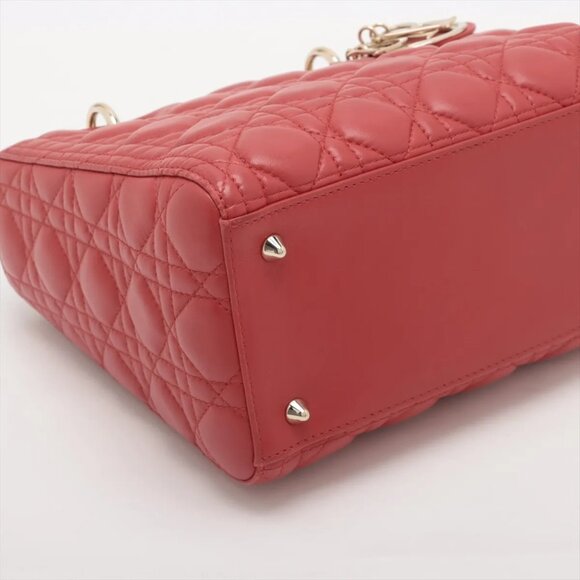 Sold out ❌Christian Dior Lady Dior Cannage Leather 2 Way Handbag Red - Picture 4 of 15